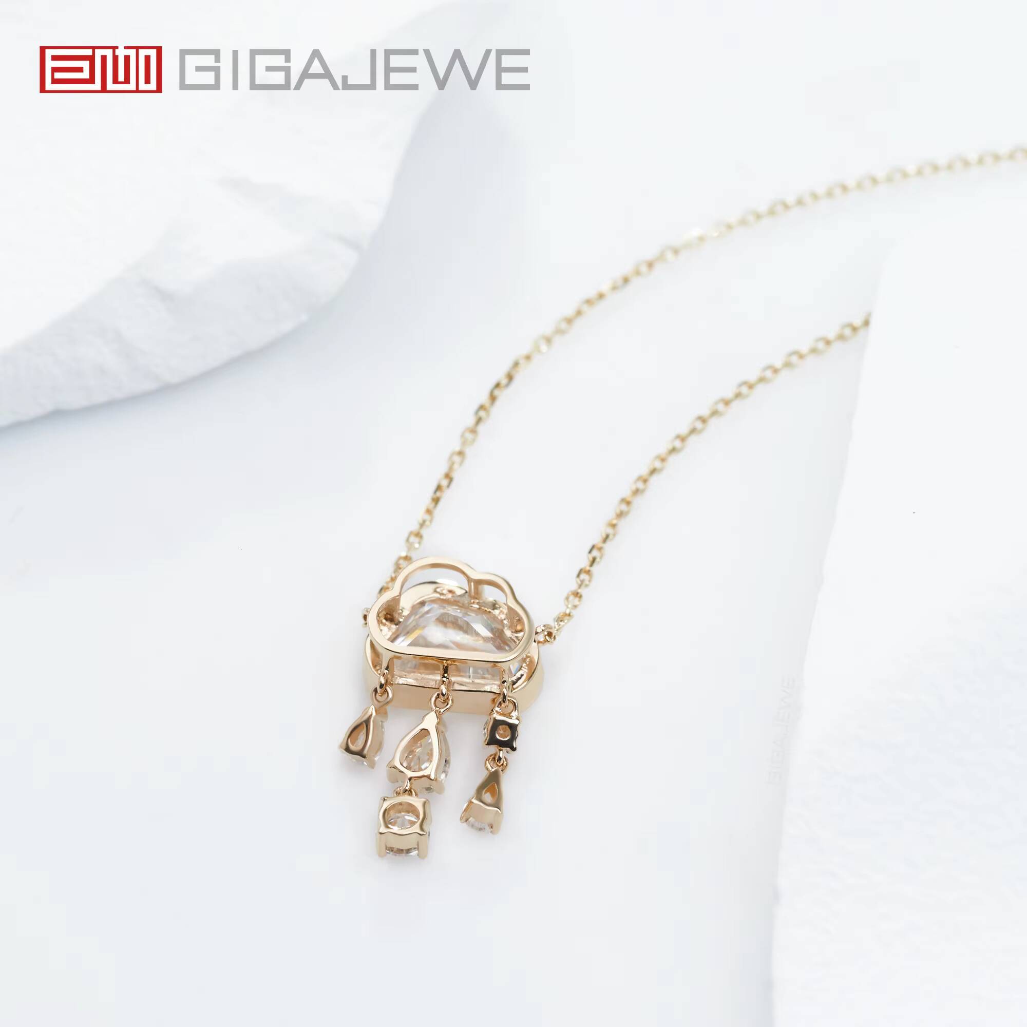 GIGAJEWE 9K/14K/18K Yellow Solid Gold 79 MM 2ct Round Cut White D Moissanite Elegant Necklace Rain Cloud Necklace Gift