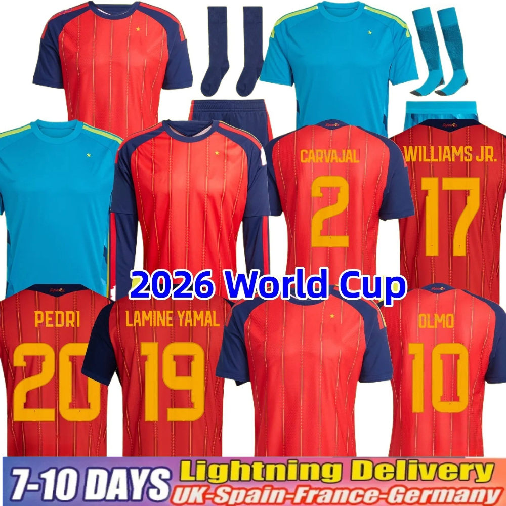 Spain Jersey 2026 World Cup Soccer Jerseys PEDRI GAVI LAMINE YAMAL MORATA Carvajal OLMO FERRAN RODRIGO SPANISH Men Kid Kit Football Shirt 2027 Camiseta