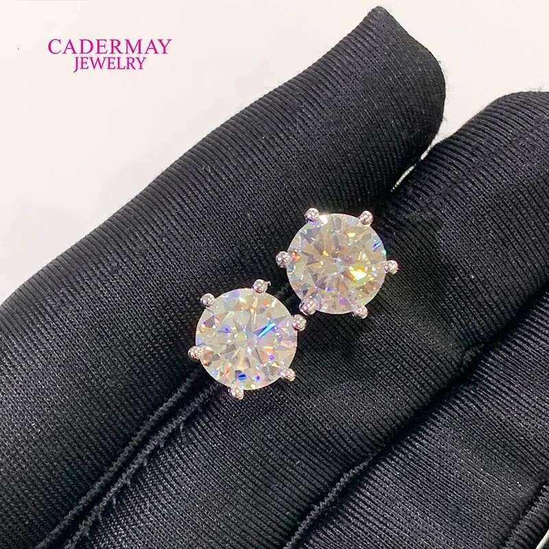 Cadermay Jewelry Iced Out 6 prongs 9mm 3ct D VVS1 Moissanite Stud Earrings 925 Sterling Sliver Earrings For Women Men Gift