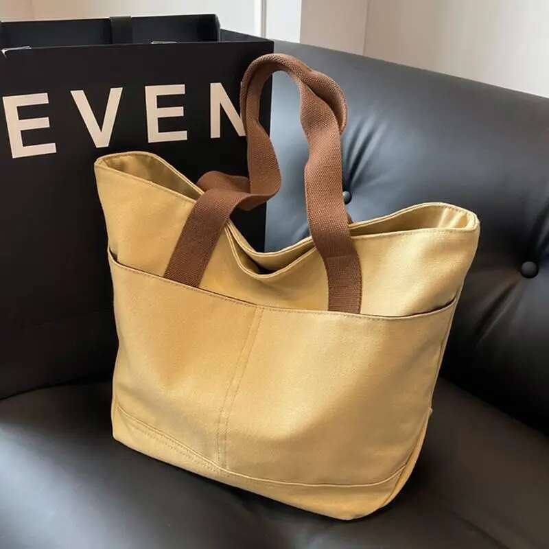Women's 2024 New One-Shoulder Canvas Portable School Shopping Korean Students Large-Capacity Bag