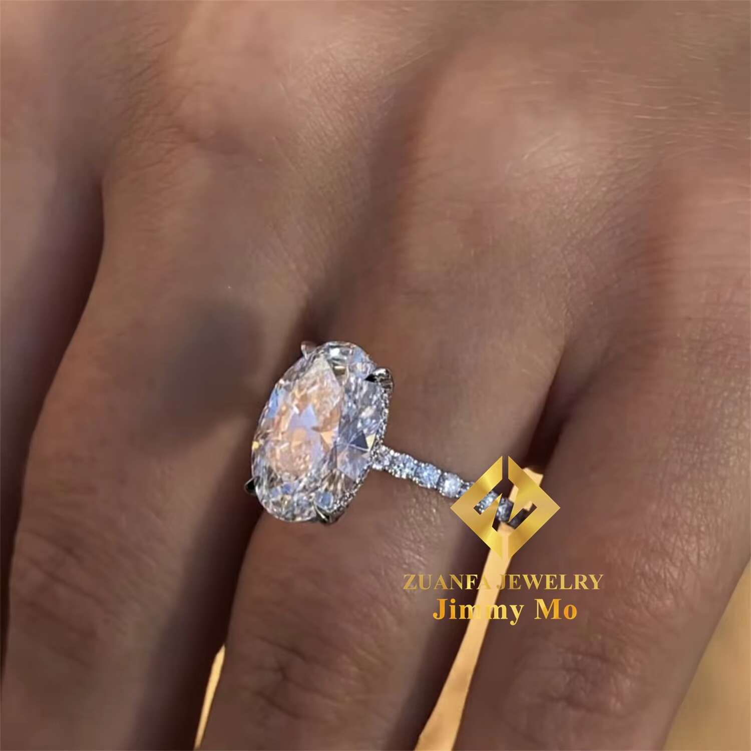 Custom Bridal Jewelry 10k 14k Solid White Gold Flawless 5CT Crushed Radiant Oval Moissanite Diamond Engagement Solitaire Ring