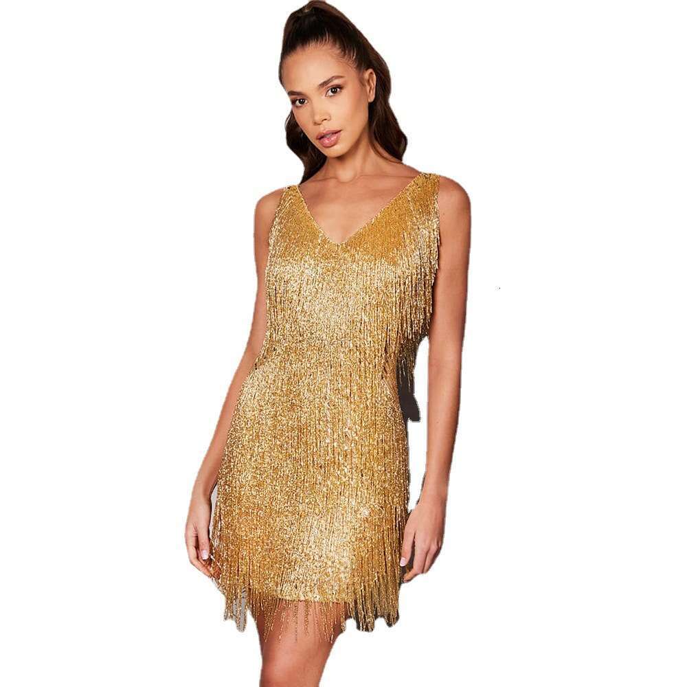 2025 Tassel Sequin Elegant V-neck Sleeveless Short Evening Night club dress Women's Clothing SEXY DRESSES FOR WOMEN