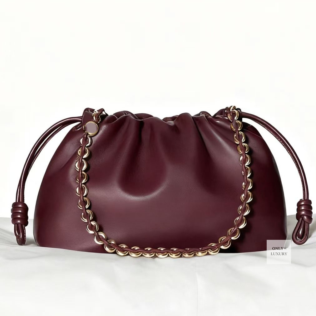 Luxury designer handbag hobo shoulder bag clutch calfskin genuine leather smooth soft bags detachable chain strap women burgundy crossbody tote 7A high quality