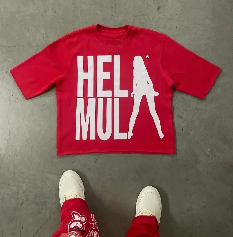 Mens streetwear trend oversized Tshirt with European and American cartoon print Y2K style loose fit suitable for short sleeved 250409
