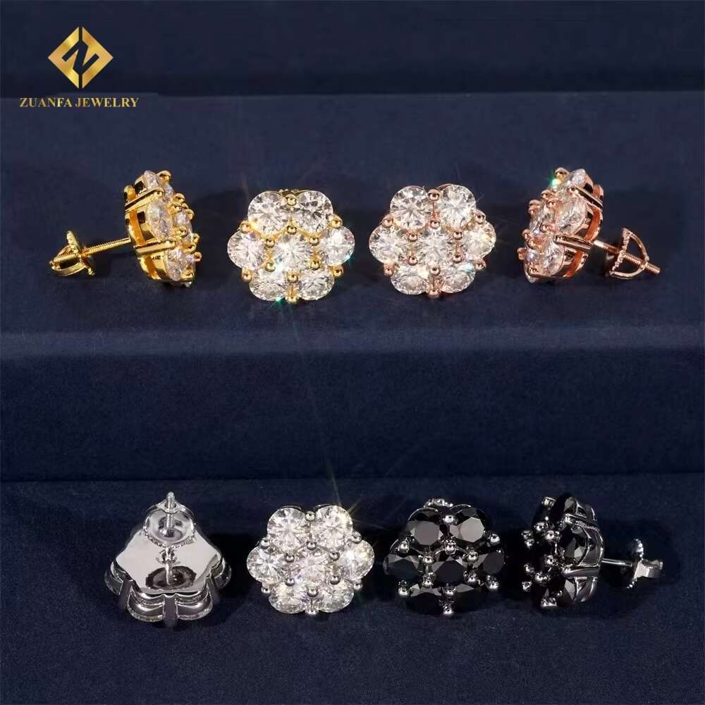 15mm Ready to Ship 925 Silver Hip Hop Moissanite Jewelry Earrings Men Women Iced Out Diamond Screw Back Ear Studs Daily Wear