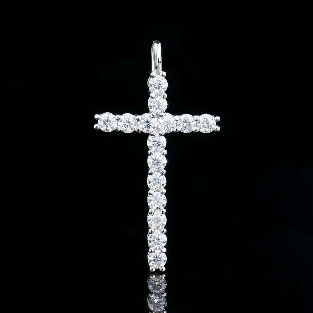 Fine Jewelry 925 Silver Mossanite Diamond Jewelry Cross Pendants Necklaces White Gold/Gold/Rose Gold Color Fashion Jewelry
