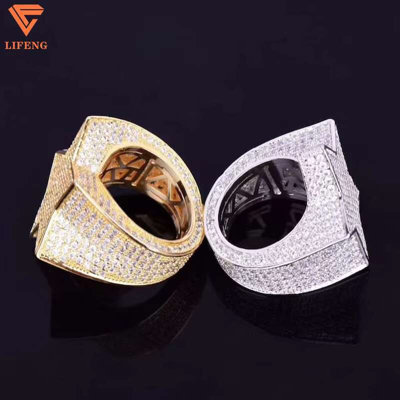 High Quality 925 Sterling Silver Mens Finger Ring VVS Moissanite Ice Diamond 14k Gold Plated Hip Hop Party Fine Jewelry Gift