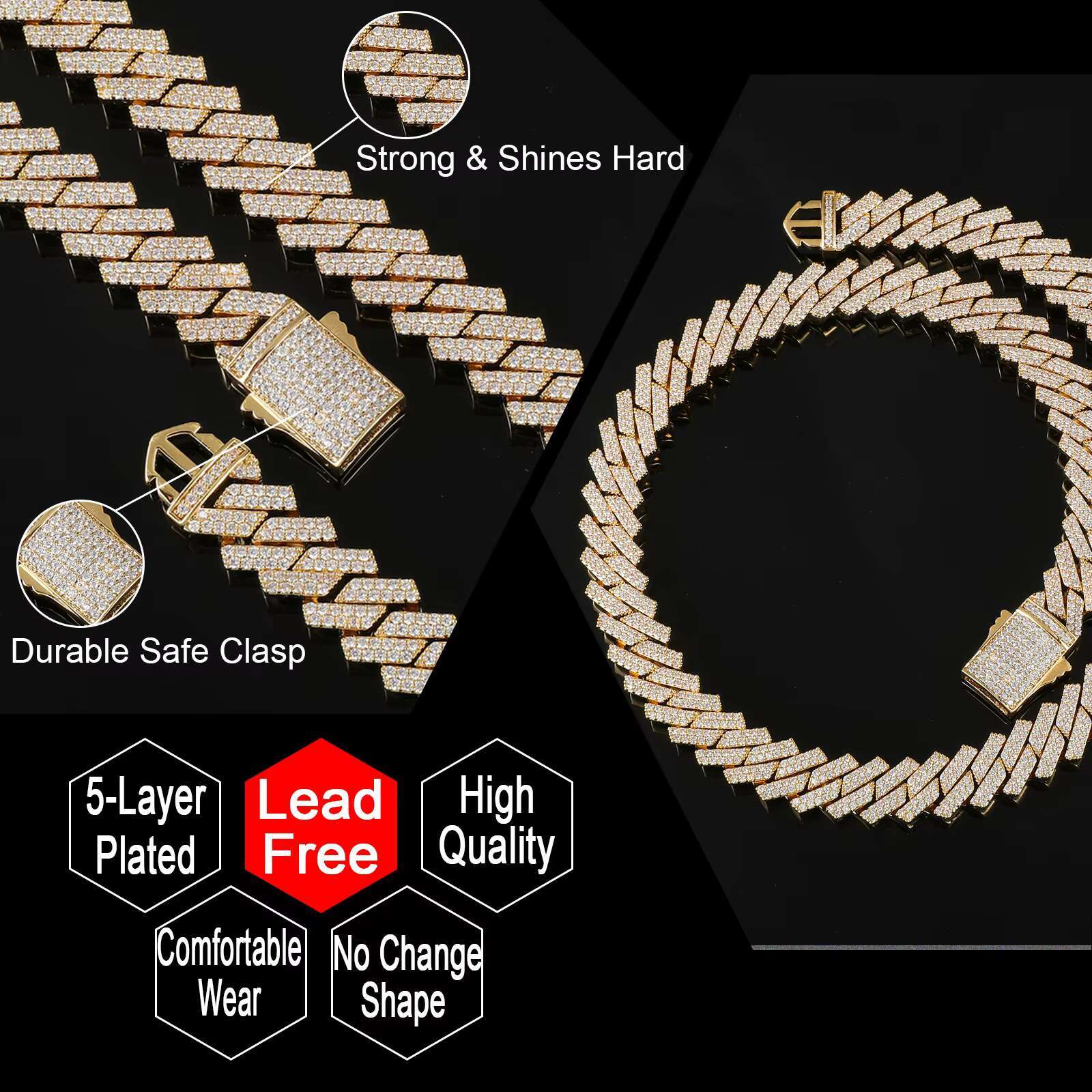 Hip Hop Brass AAAA Cubic Zircon Iced Out 14mm Prong Miami Cuban Chains Necklace for Men Jewelry