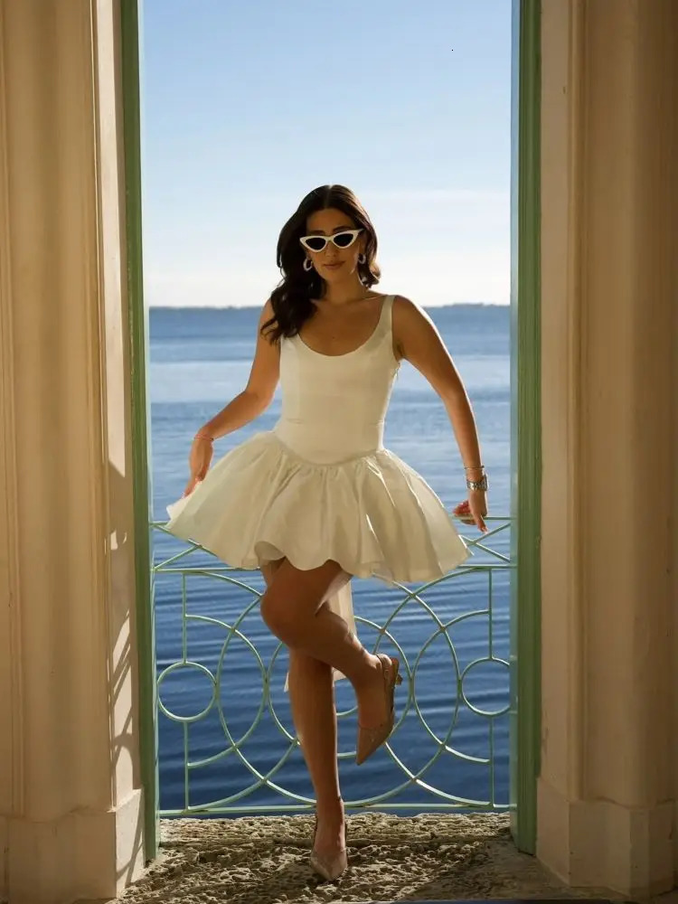 Women Fashion 3d Bow Backless A-line Summer Dress Elegant Backless White Mini Fluffy Dresses Ladies Party Club Robes 250408