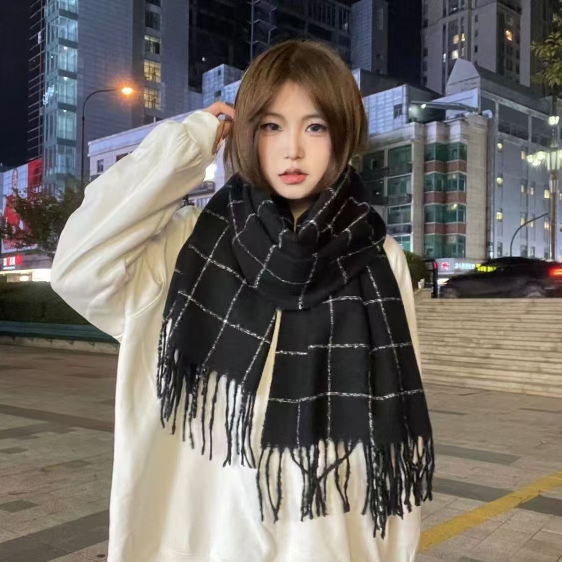 T443 Korean atmosphere scarf female classic plaid British style fashion all-match long autumn and winter warm shawl