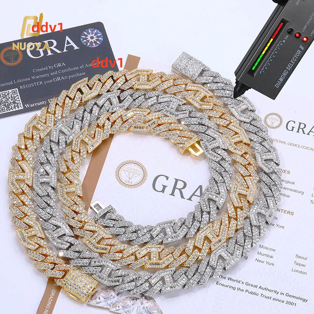 Hip Hop Jewelry Luxury 15mm Cuban Link Chain 925 Sterling Silver Jewellery VVS Moissanite Prong Cuban Chain Necklace for Women