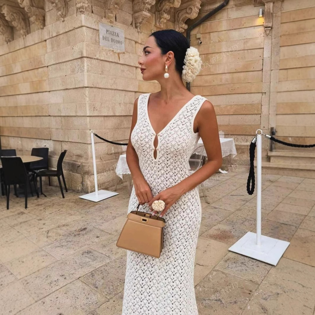 New 2025 model!! Knitted beach dress sexy sleeveless hollow out perspective seaside vacation dress sunscreen suit