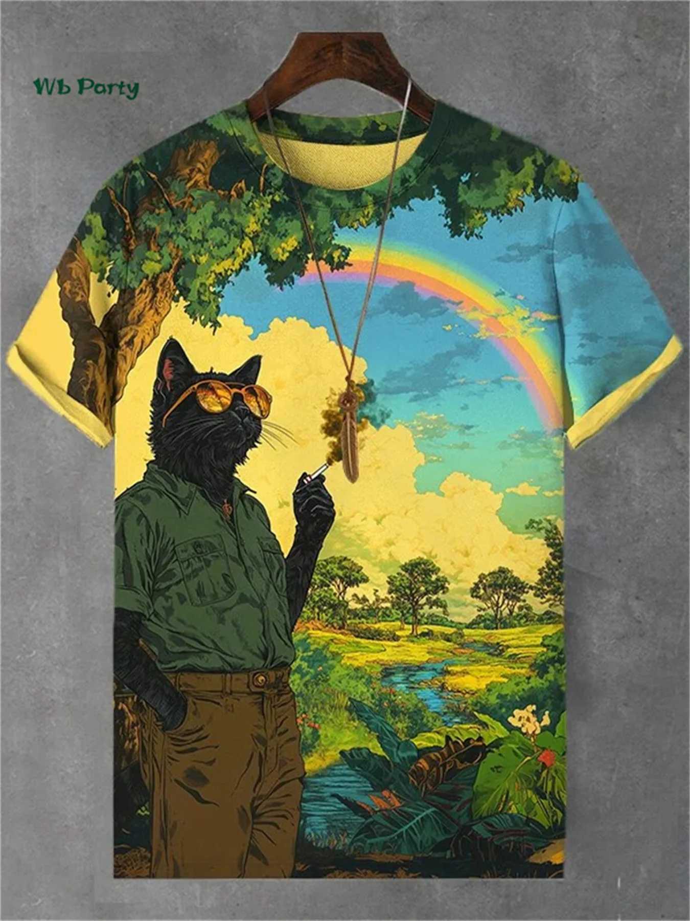Cat pattern mens T-shirt 3D printed interesting animal short sleeved T-shirt oversized top summer daily outdoor casual mens clothingXJ250409