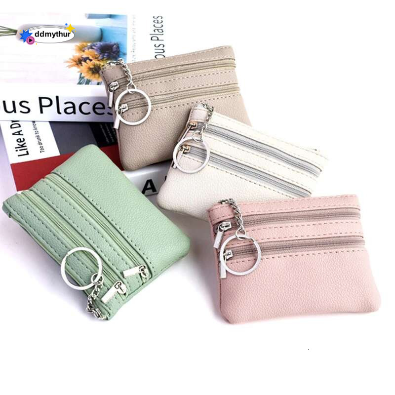 1Pc Various Styles Leather Women's 3 Zippers Coin Wallet Keychain Card Cash Holder Change Purse ddmythur