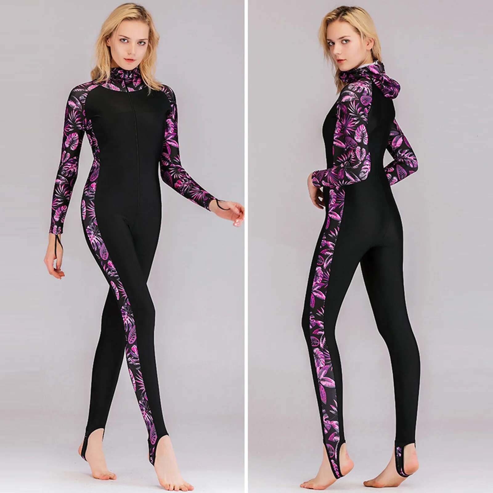 Dongdumaoyi Women Thin Wetsuit Swimwear Female Long Snorkeling Diving Beach Swimsuit Jellyfish Sunscreen Elastic Zipper Rash Guard