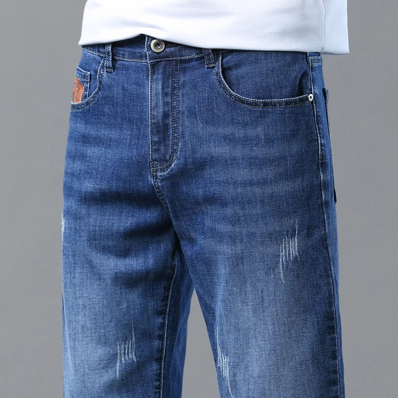 Mens shorts summer straight denim blue business fashion office casual cotton mens clothing elastic pants 250409