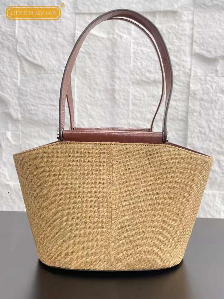 Elegant Ladies Summer New Casual Totes Handmade Straw Women Holiday Beach Bucket Patchwork Large Capacity Shoulder Bag