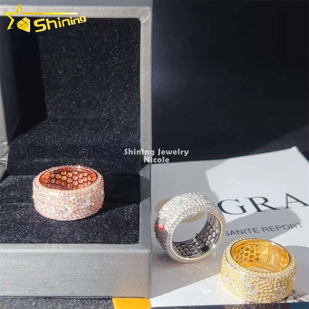 Pass Diamond Tester Hip Hop Fully Iced Out 925 Sterling Silver Mens Moissanite Eternity Ring
