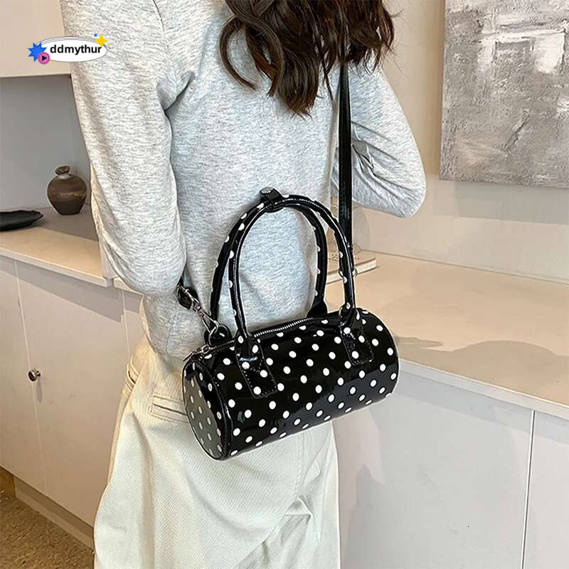 Women Fashionable Shoulder Bag, Adjustable Strap Dots Print Handbag Zipper Closure Crossbody Bag ddmythur