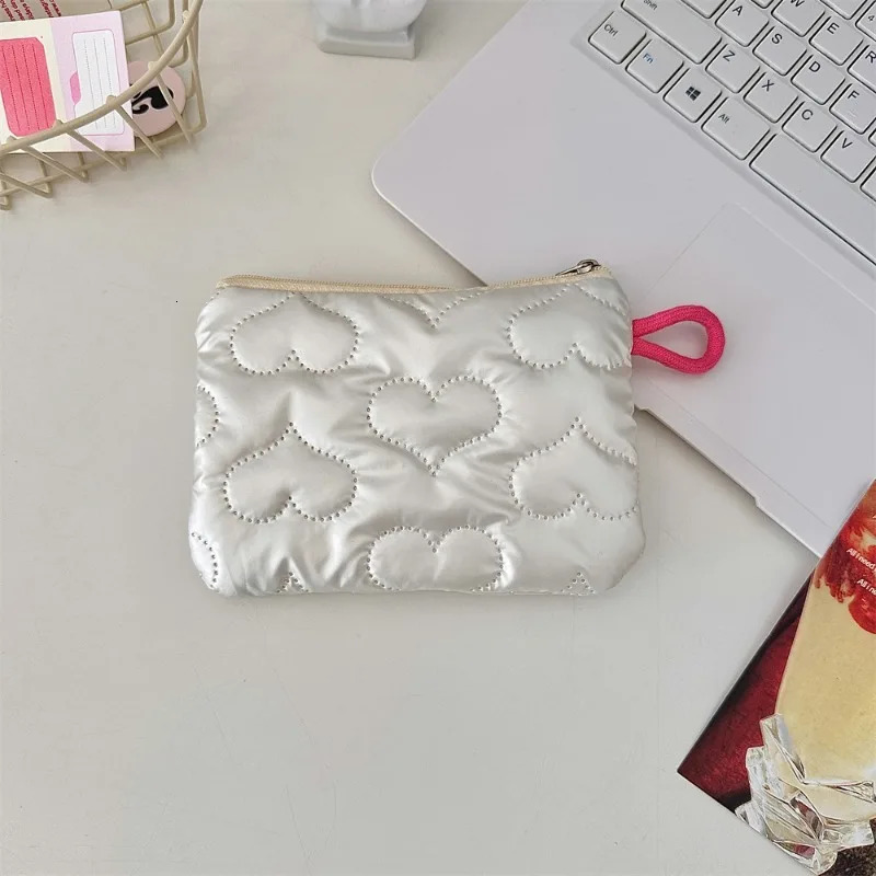 Silver Bow Pattern Coin Wallet Womens Earphones Key Organizer Zipper Bag Makeup 250408