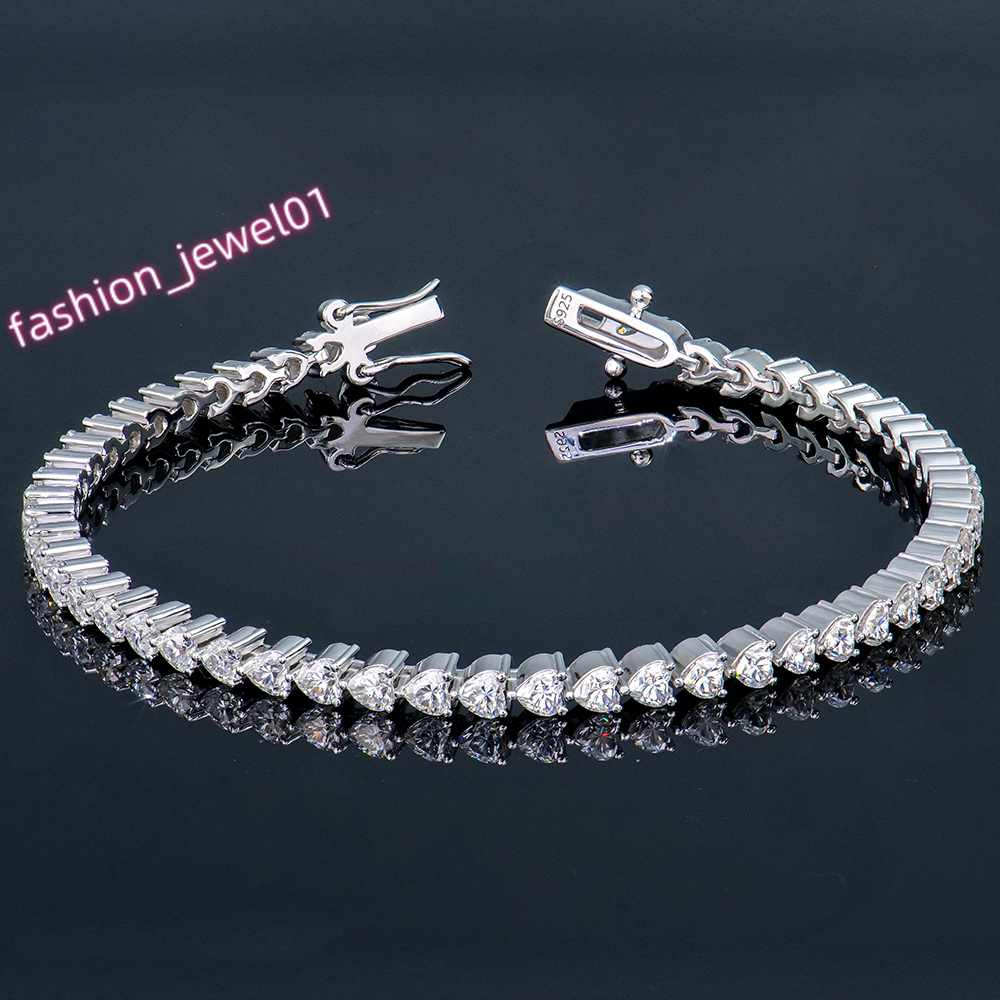 Women Jewelry Jewellery 3*3mm S925 Sterling Silver Heart love Design Mossanite Moissanite Diamond Tennis Chain Bracelet