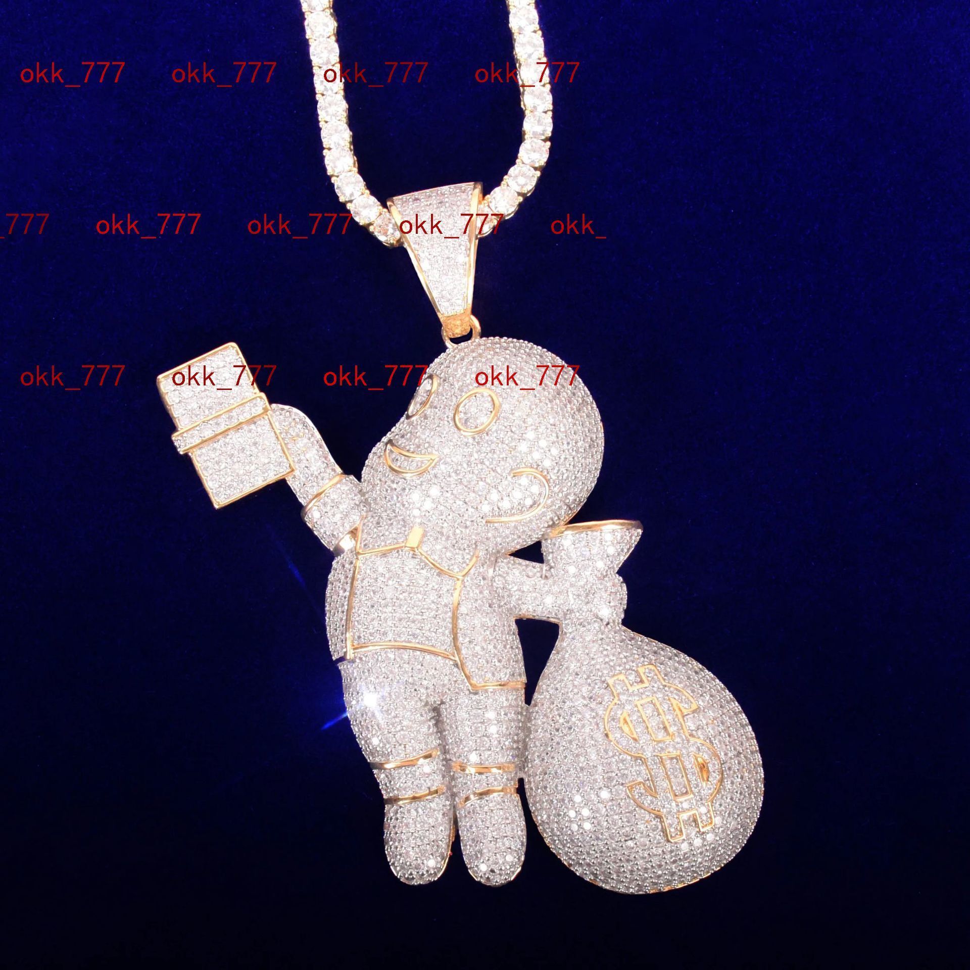 Hip hop boy holding dollar bag pendant unisex copper inlaid zircon hip-hop rock jewelry