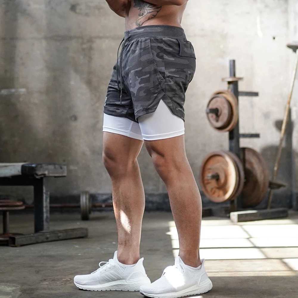 Mens Gym Shorts Camo 2 in 1 Performance Shorts Fitness Quick-drying Mesh Short Pants Double Layer Breathable for Men SummerC250409