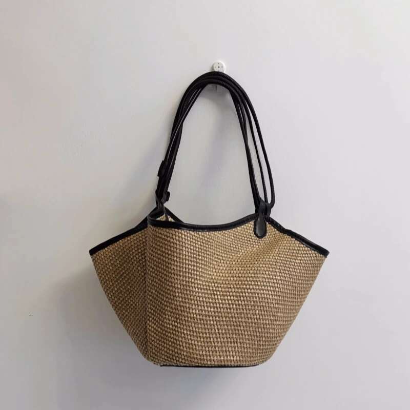 Vintage French Romantic Braided Bucket Design Women Summer Raffia Straw Large Capacity Handbag Seaside Beach Bag