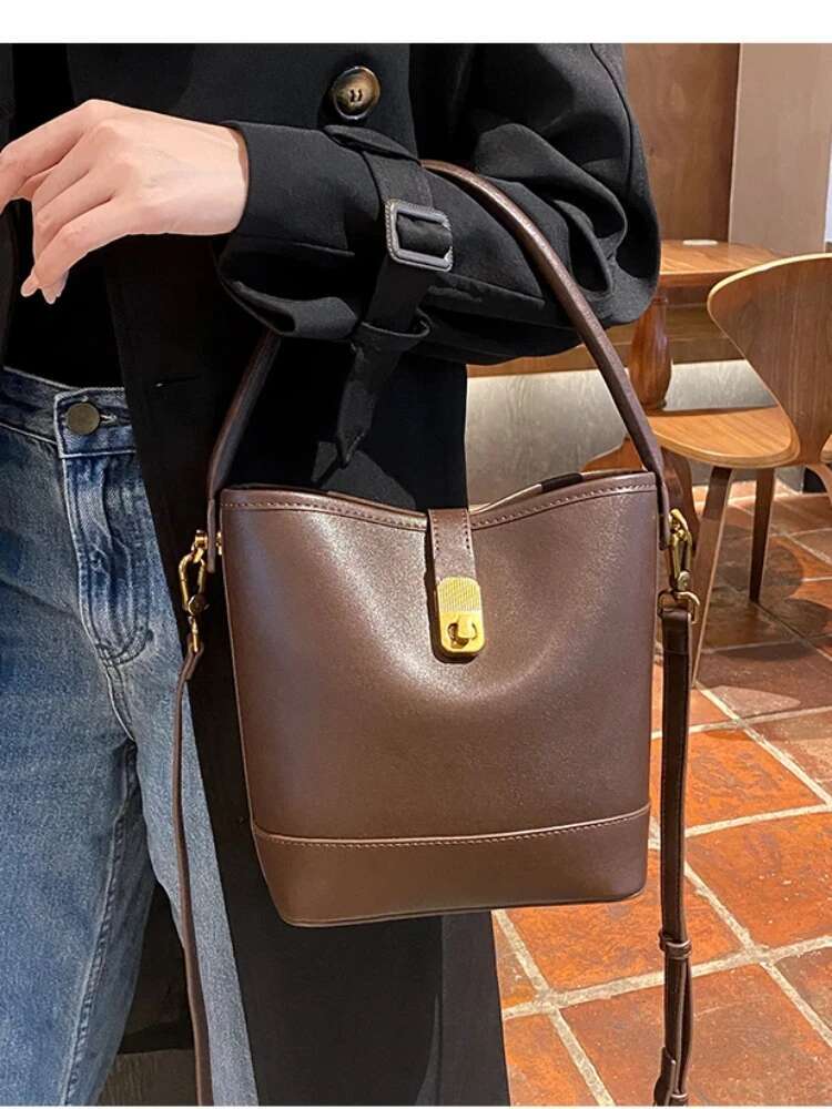 Fashion Women's Genuine Cow Leather Shoulder Bags Ladies Versatile Designer Crossbody Bag Female Bucket Handbags For Lady