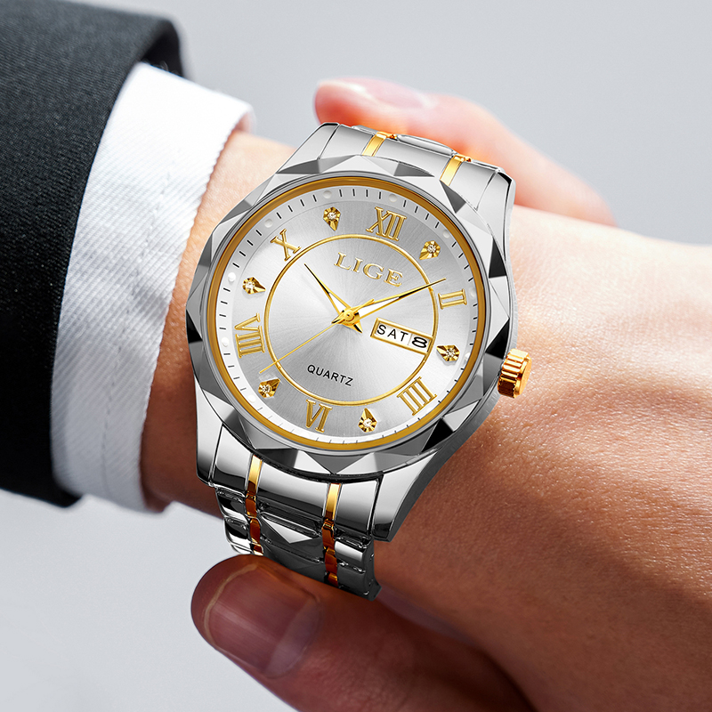 LIGE Men's Quartz Watch Men's Classic Traditional Watch Stainless Steel strap Men's Casual Waterproof Watch Youth Fashion Watch Student