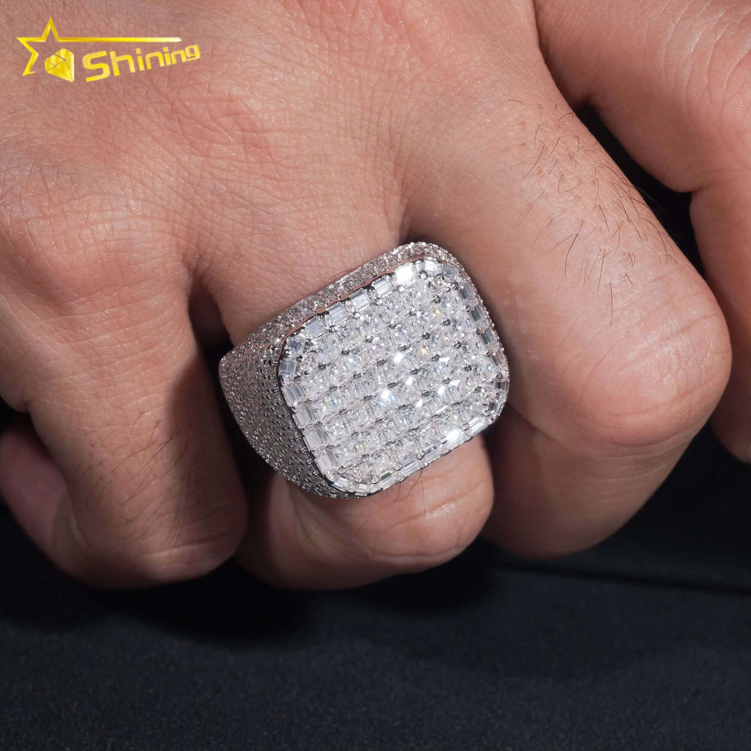 Hip Hop Fine Jewelry Princess Cut Diamond GRA Certificate 925 Silver Iced Out Moissanite Ring for Men
