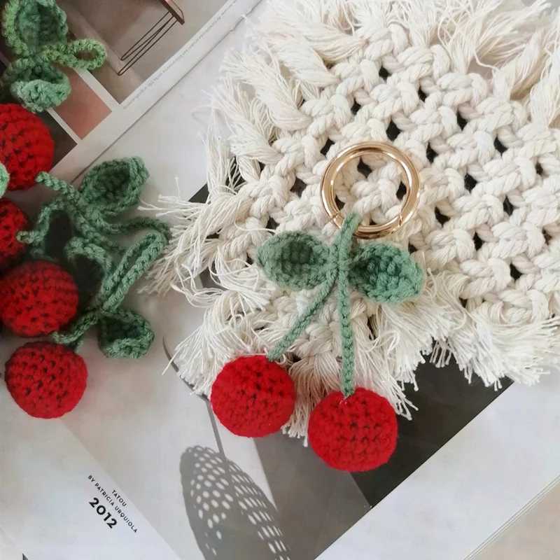 Handmade Cute Cherry Keychain Female Creative Knitted Car Keychain Cartoon Knitted Keychain Wholesale Charm GiftXJ250409