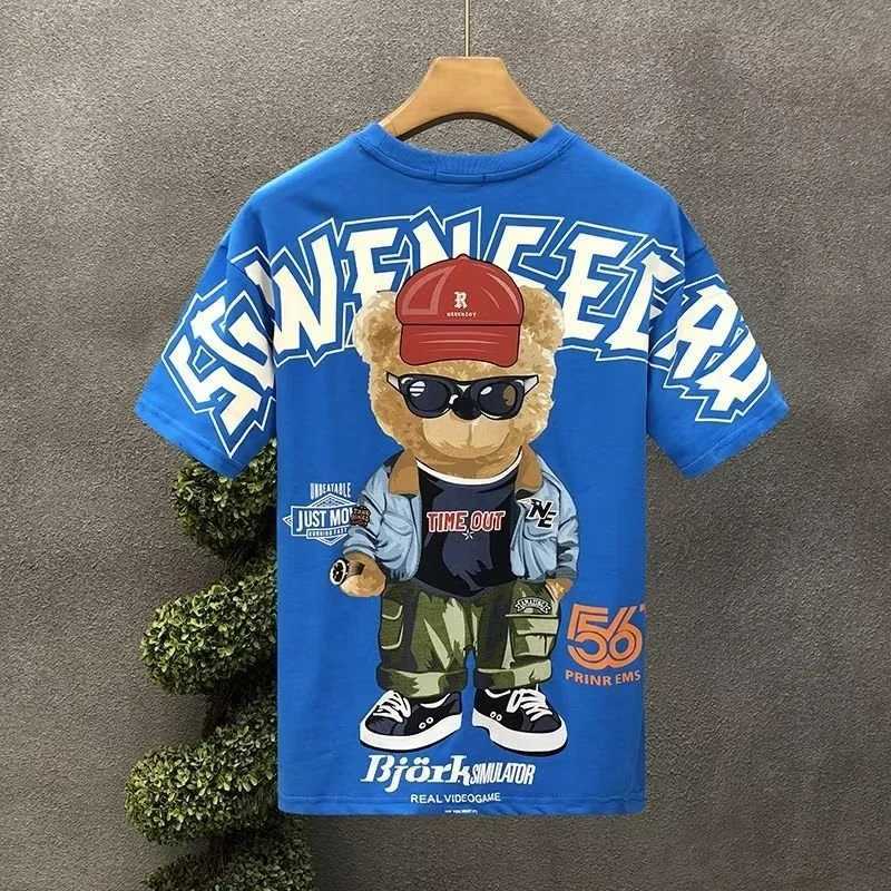 2024 Summer Mens Cotton T-shirt Korean Fashion Harajuku Short Sleeve Top T-shirt Mens Casual Clothing Printed Graphic T-shirtXJ250409