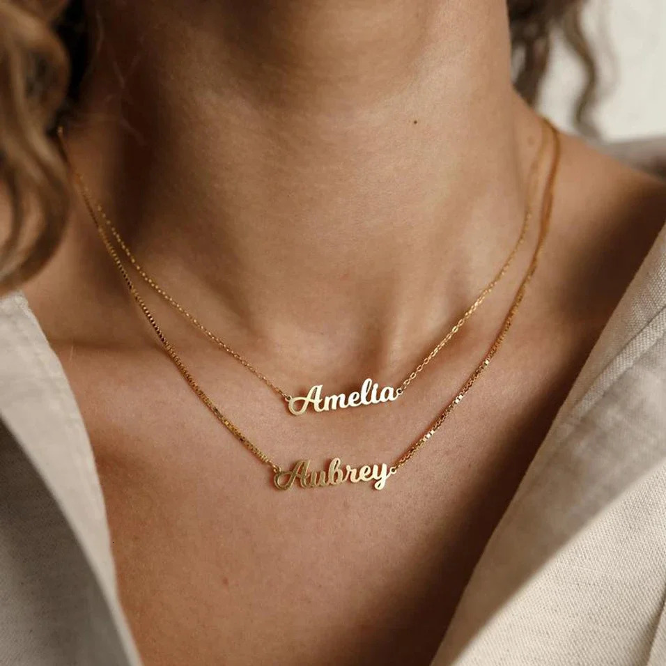 Custom Name Necklaces Stainless Steel Jewelry for Women Personalised Cursive Letter Arabic Pendant Gold Box Chains Choker Gifts 250409