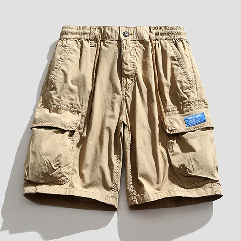 Mens summer retro cotton cargo shorts mens multi pocket Bermuda beach solid jogging 250409
