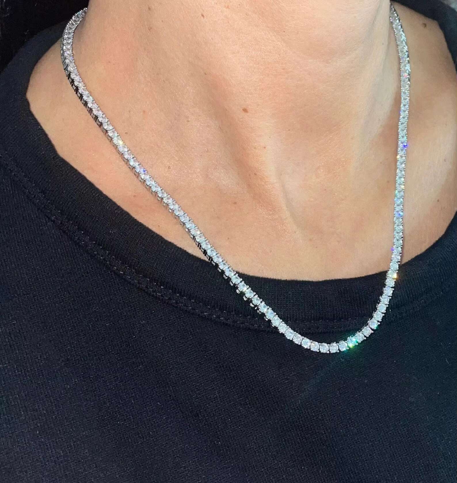 Elisa Fine Jewelry Iced Out 925 Sterling Silver Beaded Bracelet Tennis Bracelet 3mm 4mm 5mm Vvs Moissanite Tennis Chain