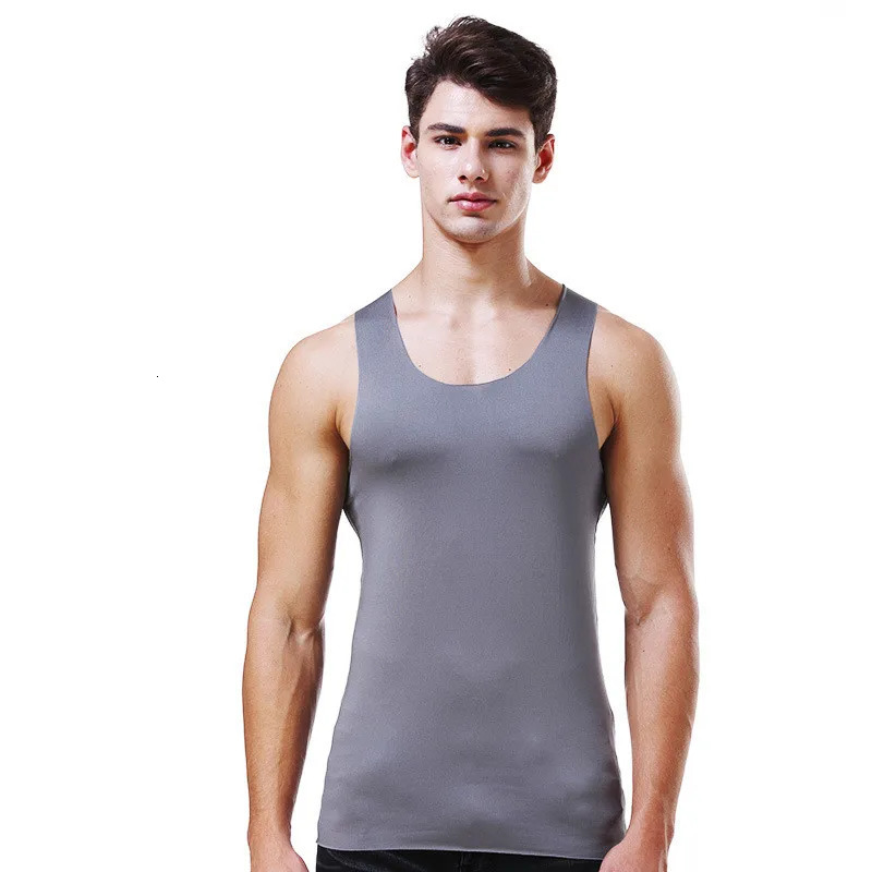 Mens vest summer mens ice silk underwear solid transparent Oneck sleeveless fitness shirt Tshirt 250409