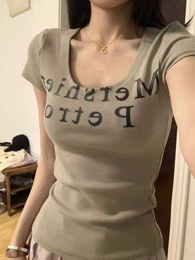 2025S Designer Women S T Shirt American Spicy Girl Letter Printed U Neck Short Sleeved T Shirt For Women S Summer New Design Pure Desire Style Top