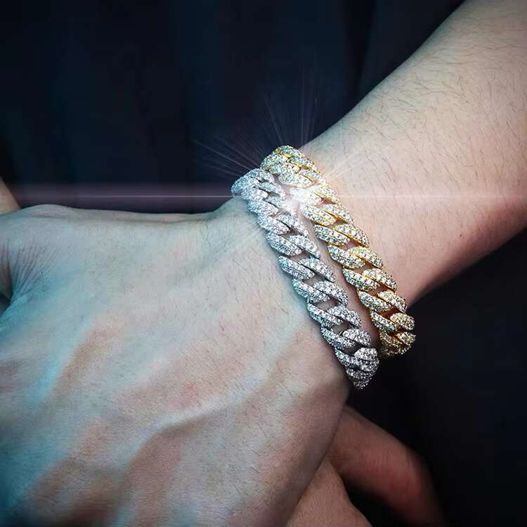 Full Iced Out 925 Solid Silver With GRA VVS Moissanite Diamond Bracelet Cuban Chain Link for Mans Hiphop Jewelry