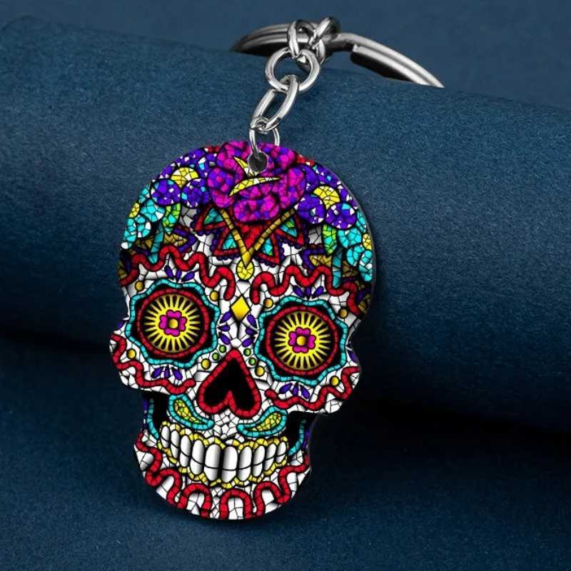 HNSP Stainless Steel Gothic Skeleton Keychain Charm Pendant Necklace Halloween Gift Box for Men and WomenXJ250409