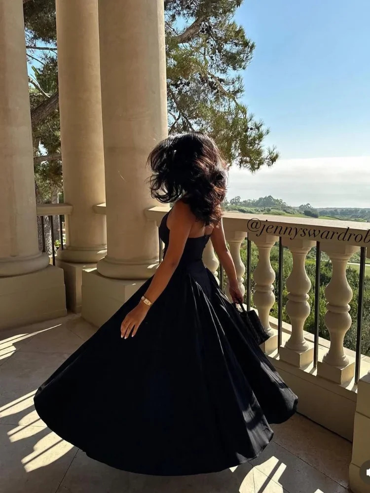 Elegant Women Black U Neck Sleeveless Slim Long Dress Chic Backless Printed Grid High Waist Robe Lady Summer Party Gown 250408