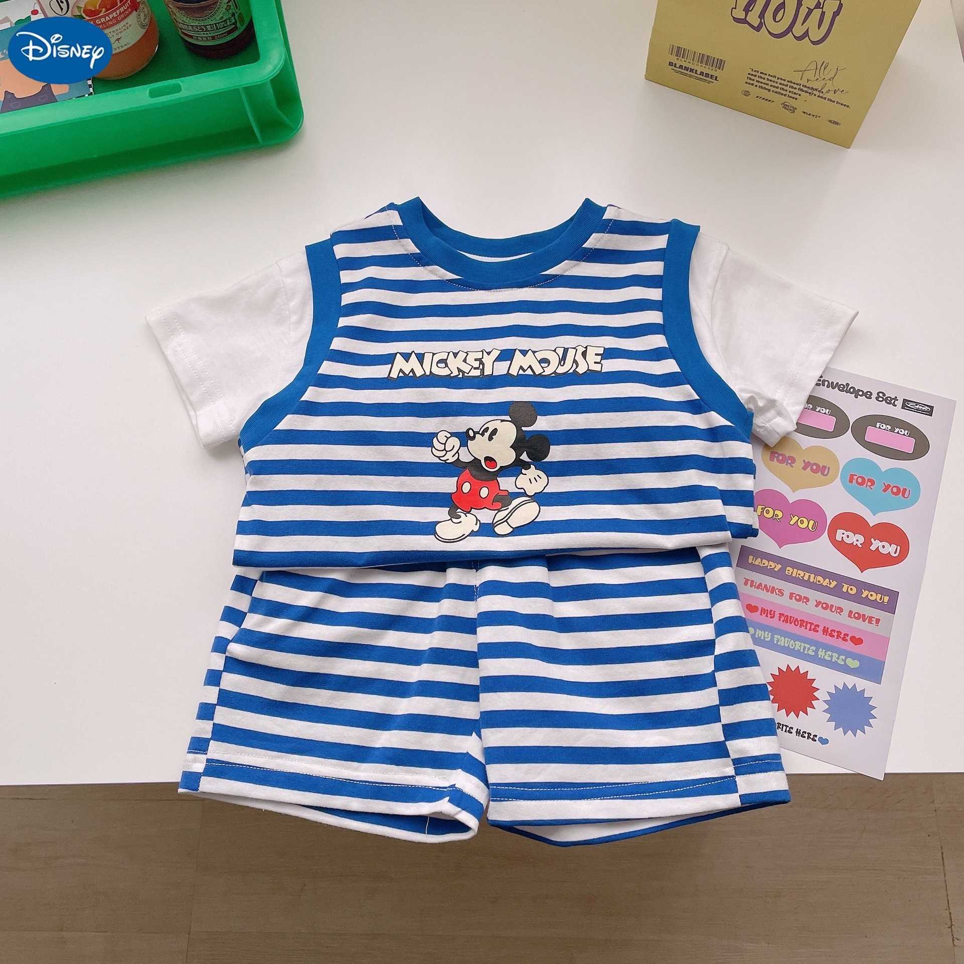 Disney 2022 Summer New Boys Striped Mickey Set Two Piece Set 87205XJ250409