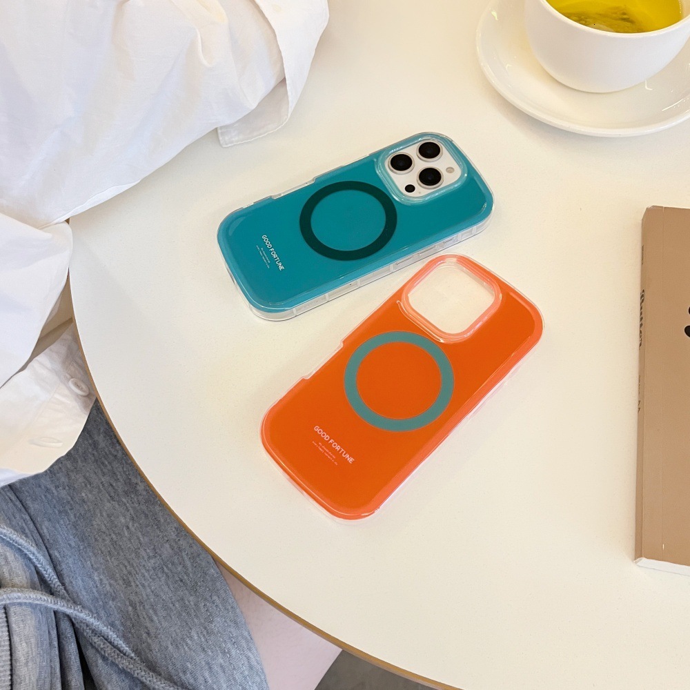 Orange Green Magnetic Material Phone Case Compatible with iPhone 17/16 Pro Max Simple Solid Color Case iPhone 15/14 Pro