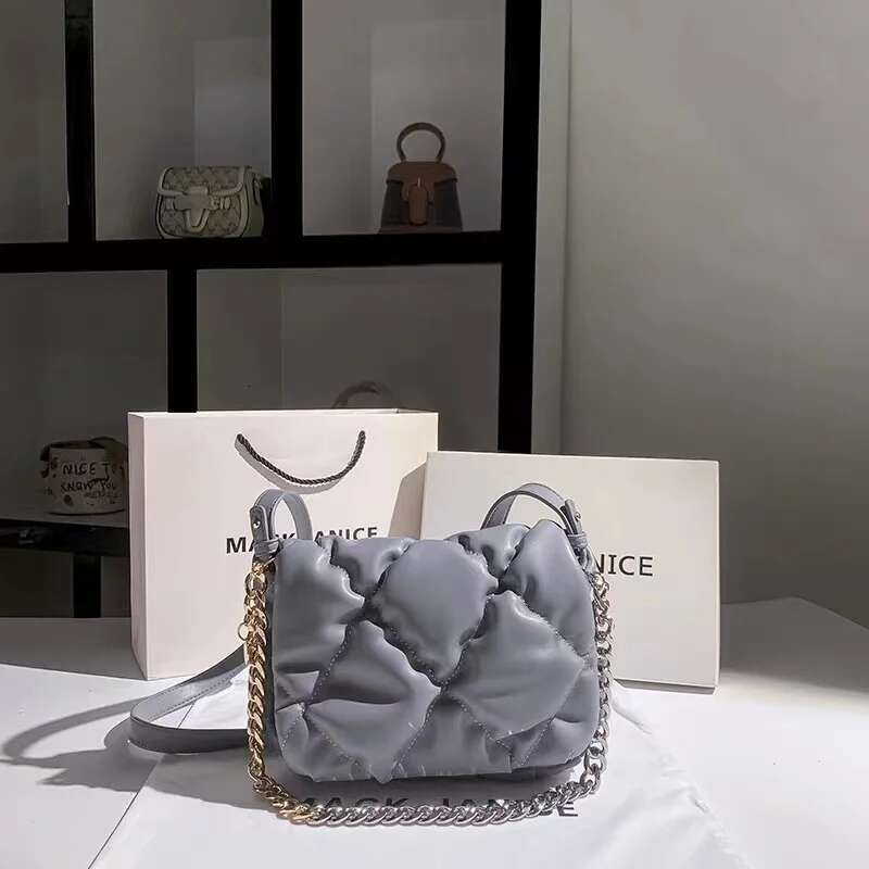Autumn Winter Fashion Pleated Soft Leather Square Women's Handbag Lady Purse Female Shoulder Messenger Casual Bag