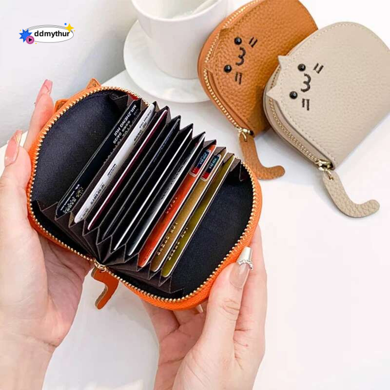 Cute Cat Real Leather Wallet Custom Letters Portable Fashion Korean Style Coin Purse Woman Lovely Casual Card Holder Gift ddmythur