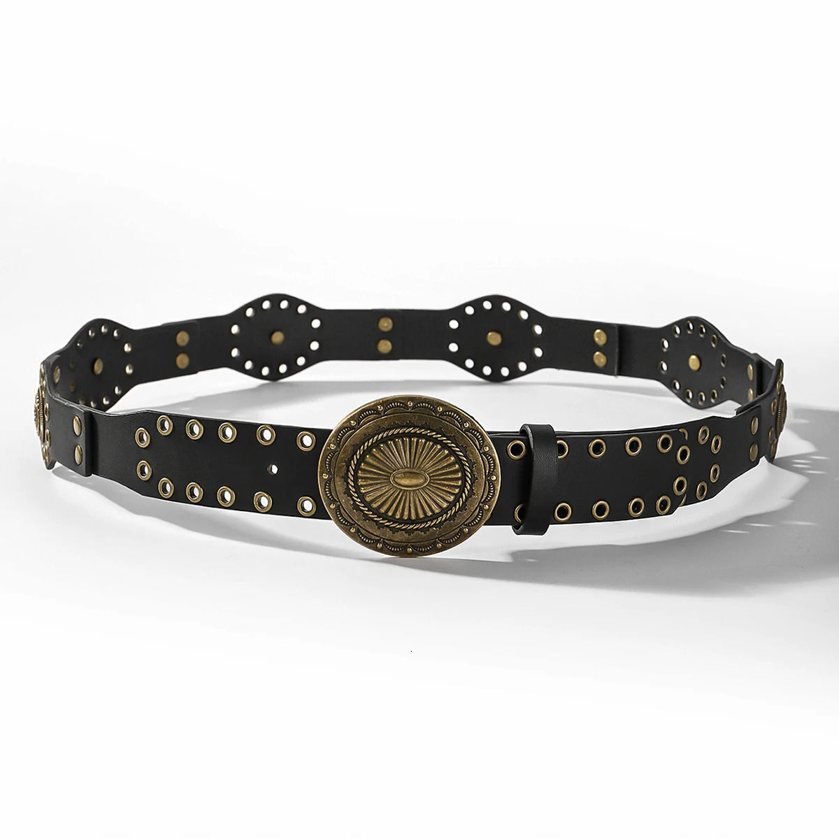 European and American retro buckle fashionable eyelet PU splicing characteristic waist belt 250409