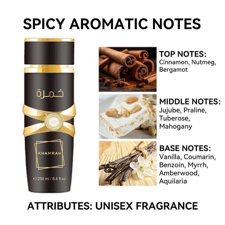 250ML 8.4FL. OZ Khamrah Arabic Neutral perfume Lasting perfume Fragrance Notes perfume sprayXJ250409