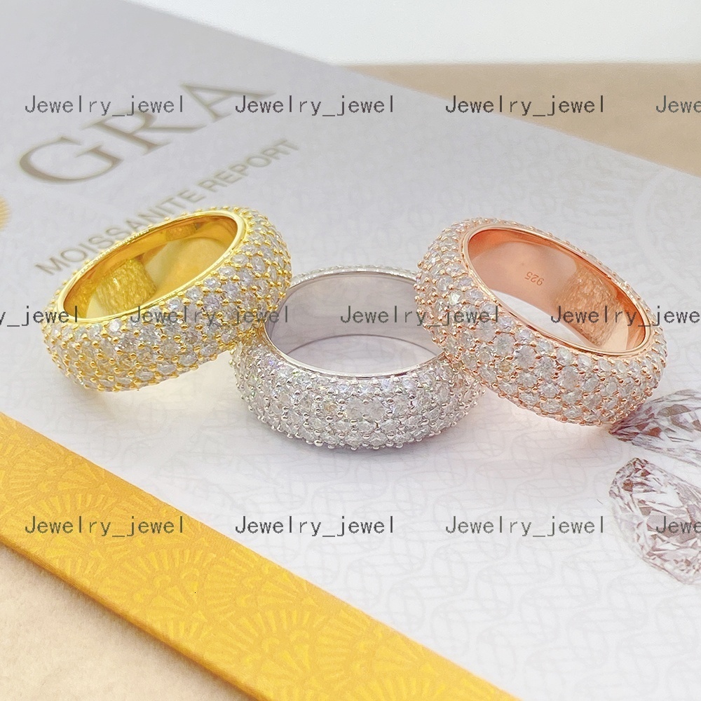 Luxury Personalized Factory High Quality Hip Hop Vvs Moissanite 5 Rows 925 Silver Mens Eternity Ring for Wedding