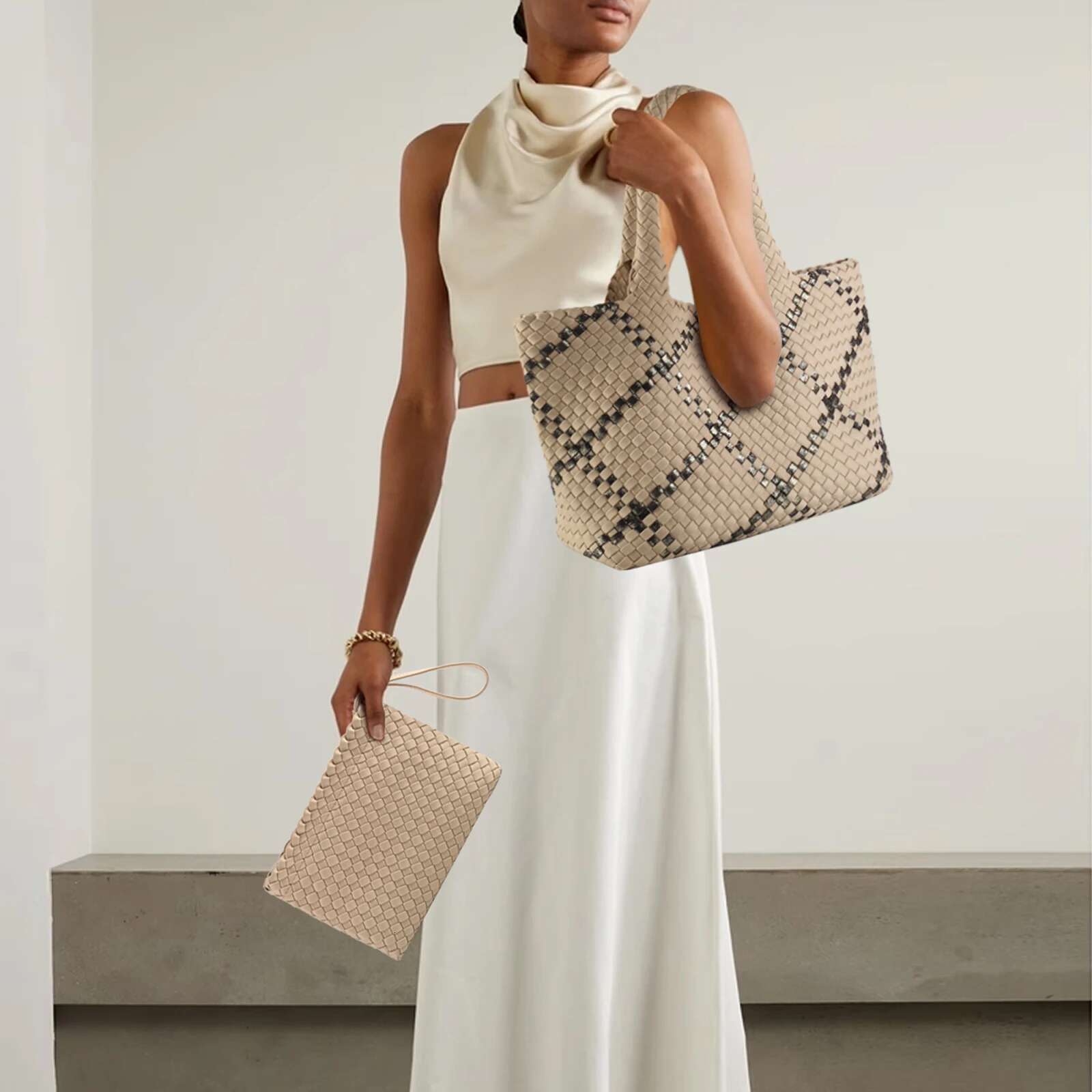 New Leisure Diving Cloth Woven Soft Texture Handmade Large Capacity Women's Handbag Shopping Travel Shoulder Bag Exquis