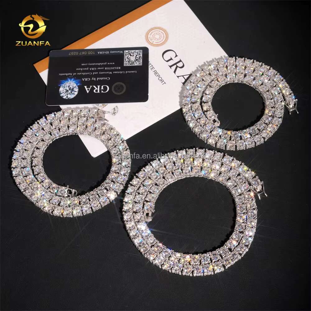 Bulk Stock New Arrivals Hot Selling Iced Out Hip Hop 925 Silver VVS1 5mm 6.5mm Moissanite Diamond Cluster Tennis Chain Bracelet